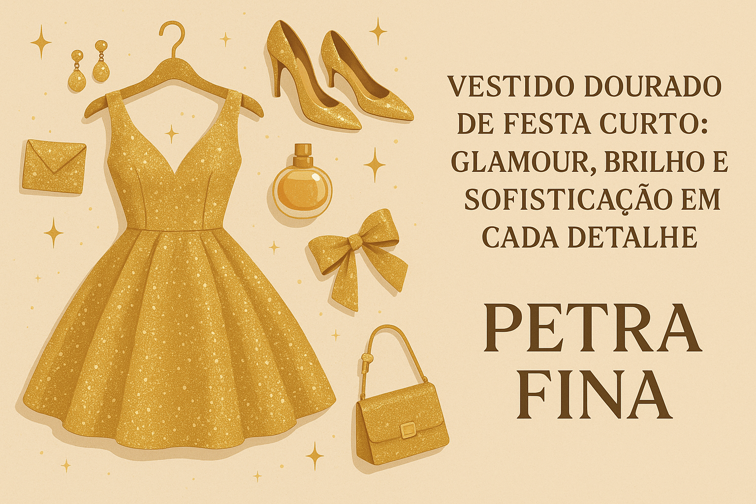 Vestido Dourado de Festa Curto: Glamour, Brilho e Sofisticação em Cada Detalhe
